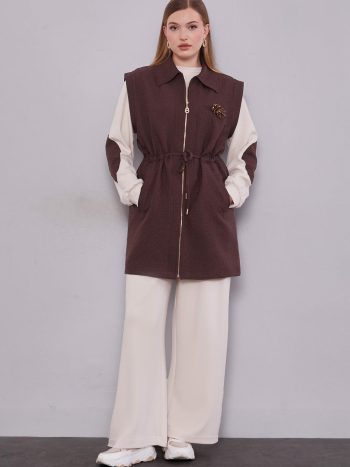 Coffee Self-Patterned Vest Three-Piece Set