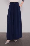 Navy Blue Wide-Leg Pleated Pant Skirt
