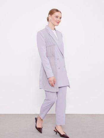 Light Gray Pleated Chiffon Jacket Set