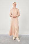 Beige Hooded Dress with Hidden Pocket Detail