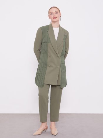 Pleated Chiffon Jacket Set in Beige