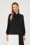 Black Self-Tie Scarf Chiffon Blouse