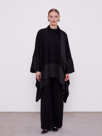 Black Self-Shawl Detail Tunic Set