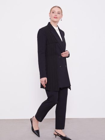 Black Pleated Chiffon Jacket Set