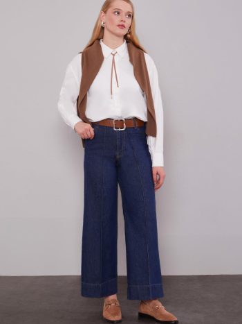 Mavi Paça Dikiş Detaylı Wideleg Jean