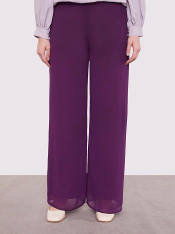 Mürdüm Wide-Leg Chiffon Trousers