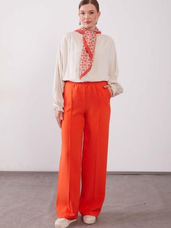 Orange Elastic Waist Rib-Stitched Trousers