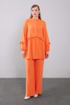 Orange Half-Sleeve Ruffle Detail Two-Piece Set