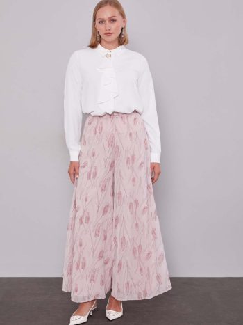 Powder Square Pattern Wide Leg Chiffon Pants