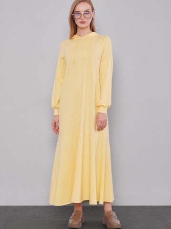 Yellow Hooded Dress with Hidden Pocket Detail