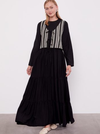 Black Lace Detail Vest Dress