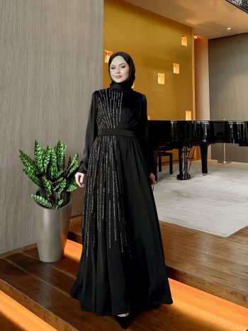 Black Belted Stone-Embellished Dress