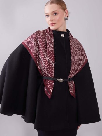 Black Hidden Belt Detail Poncho
