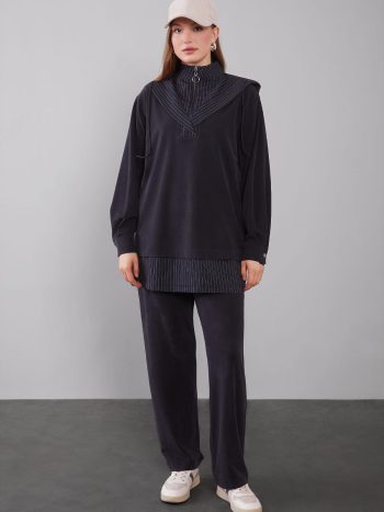 Black Hooded Striped Detail Sweatshirt