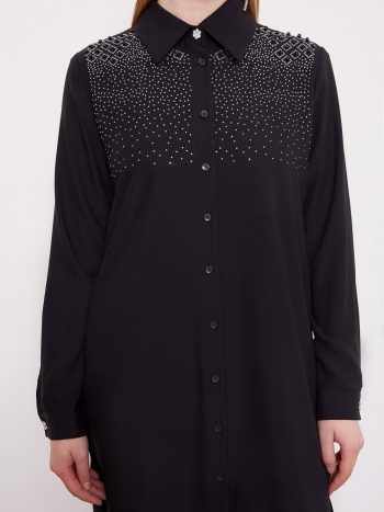 Black Shoulder Square Stone Tunic