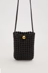 Black Knit Pattern Shoulder Bag with Gold Buckle