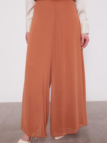 Taba Geniş Paçalı Şifon Pantolon