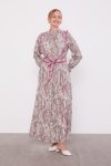Ethnic Pattern Dress with Mink Frills