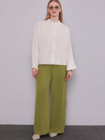 Yeşil Bol Paça Şifon Pantolon