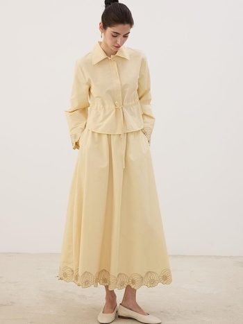 Nakışlı İnce Ceket Tereyağ Sarısı