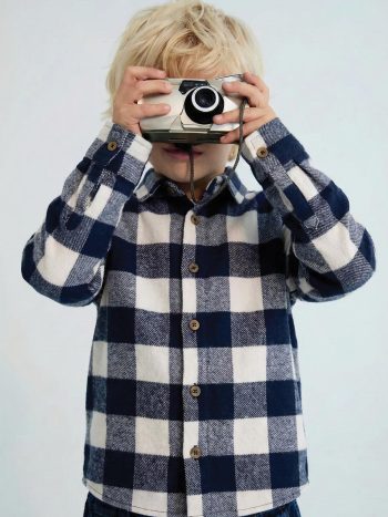 قميص الخشّاب 1-9 سنوات باللون الأزرق الداكن ومخطط بالكتان