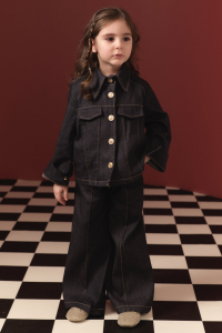 Front Pocket Detail Cotton Denim Set - Navy Blue