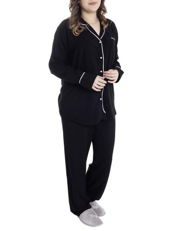 Baby Mom Maternity Pajama Set with Button Front, Patterned Collar, Long Sleeves, and Full-Length Pants