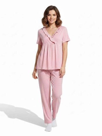 Baby Mom, Anne, Pijama Takımı, Modelli Yaka, Uzun Paça, Kısa Kol