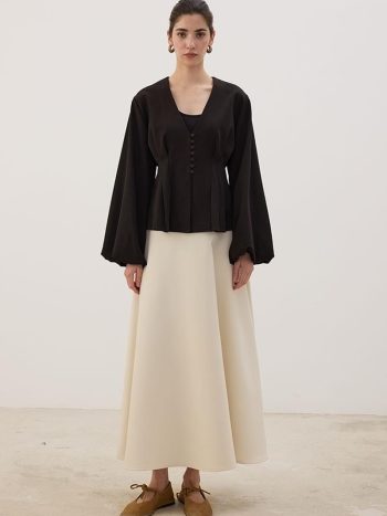 Pleated Short Jacket in Bitter Brown