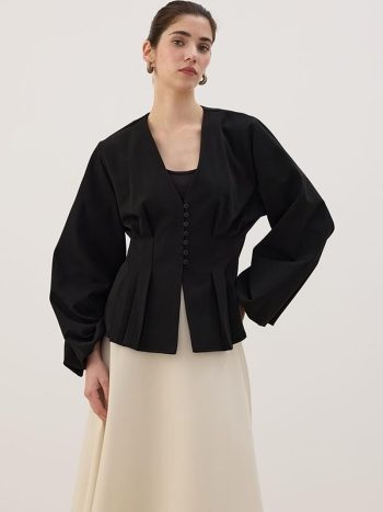 Black Pleated Short Jacket