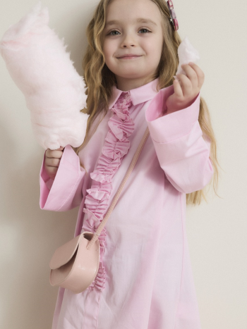 Pleated Detail Compact Satin Cotton Children's Dress - Pink