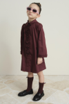 Pleated Detail Compact Satin Cotton Children's Dress - Burgundy