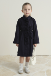 Pleated Detail Compact Satin Cotton Children's Dress - Navy Blue