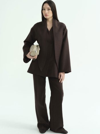 Premium Scarf-Tie Bitter Coffee Jacket