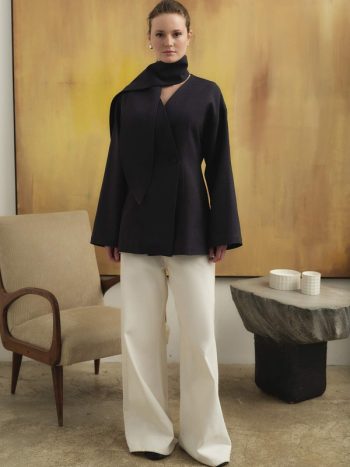 Premium Navy Blue Scarf-Tie Jacket