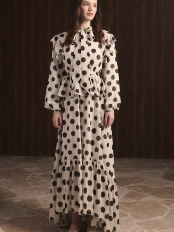 Polka Dot Skirt with Frilled Dress - Khaki