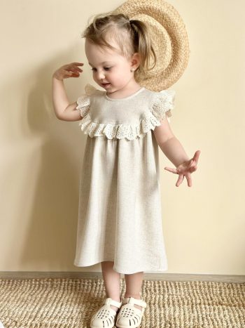 Linen Lace Blouse for Girls Aged 2-7 in Natural Color