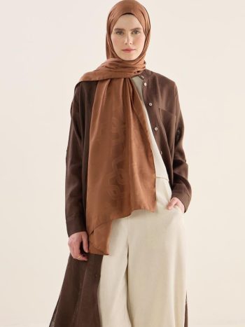 Brown Jacquard Scarf with Spiral Pattern