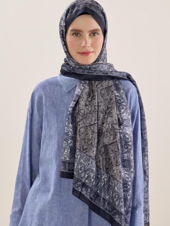 Soft Vual Silk Scarf Gray-Navy