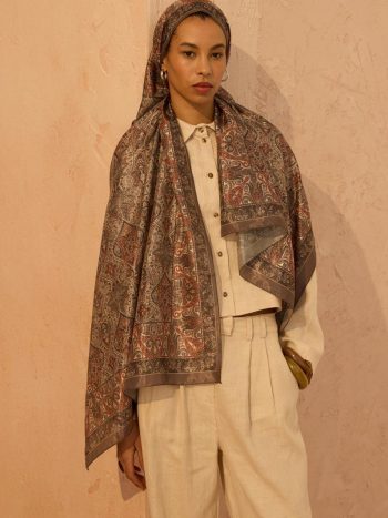 Soft Voile Silk Scarf in Khaki