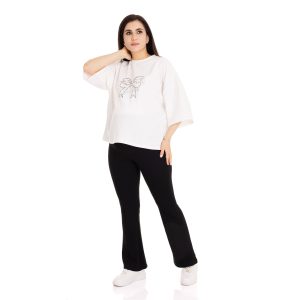 Anne Giyim Hamile Sweatshirt Mini Me Bisiklet Yaka Kısa Kol Ekru
