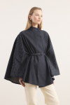 Stone-Embellished Denim Poncho - Navy Blue