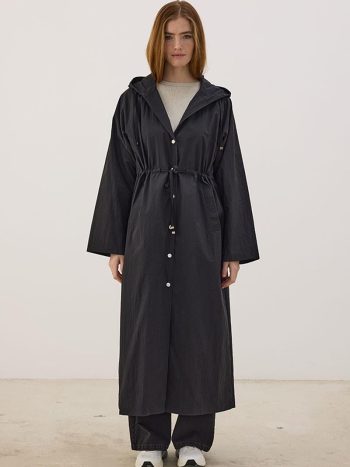 Long Parachute Raincoat in Black