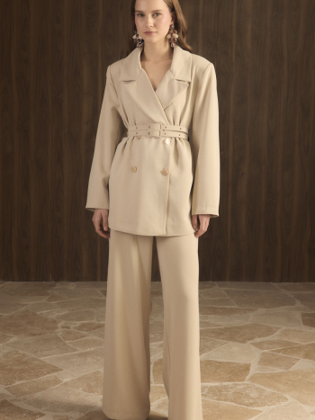 Veranka Belted Blazer Set - Stone