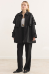 Short Trench Coat with Collar Detail and Sleeve Belt - Black