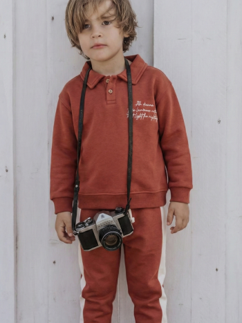 Collared Embroidered Sweatshirt Set 2-10 Years Terracotta