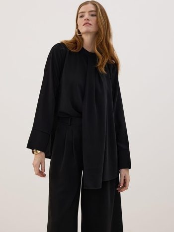 Black Pleated Collar Blouse