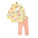 Newborn Girl Sweatshirt-Cardigan-Bottom 3-Piece Set Aloha Crew Neck Long Sleeve Ribbed Yellow