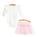 Newborn Baby Girl Blouse-Skirt 2-Piece Set Interlock Bicycle Neck Long Sleeve Pink