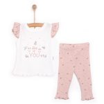 Newborn Girl Baby T-Shirt & Leggings 2-Piece Set - Interlock Natural Crew Neck Long Sleeve Powder